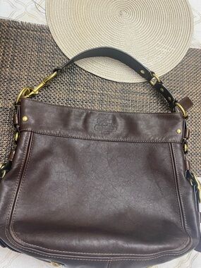 Coach Dark Brown Leather Shoulder Bag with Gold Hardware